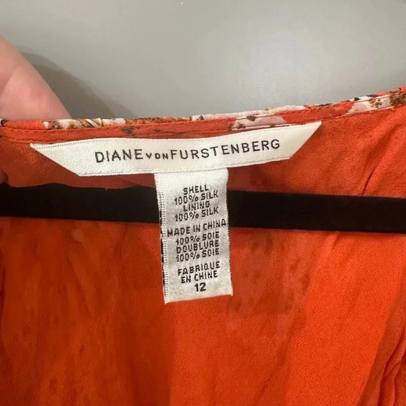 DVF Diane Von Furstenberg Blouse Merrill Silk Top In Flame Size 12 - Picture 5 of 7